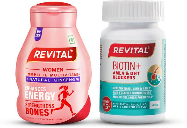 Revital Women Multivitamin with Natural Ginseng & Biotin+ with Amla & DHT Blockers Combo