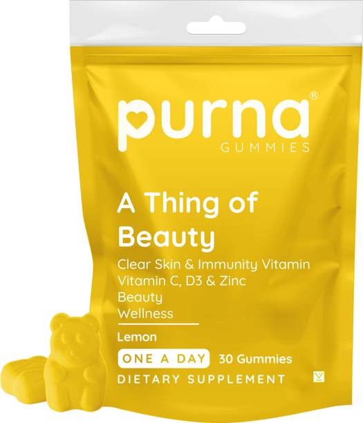 Purna Gummies Vitamin C Lemon & Zinc for Adults & Kids, Immunity Boost, Skincare, Veg Gummy