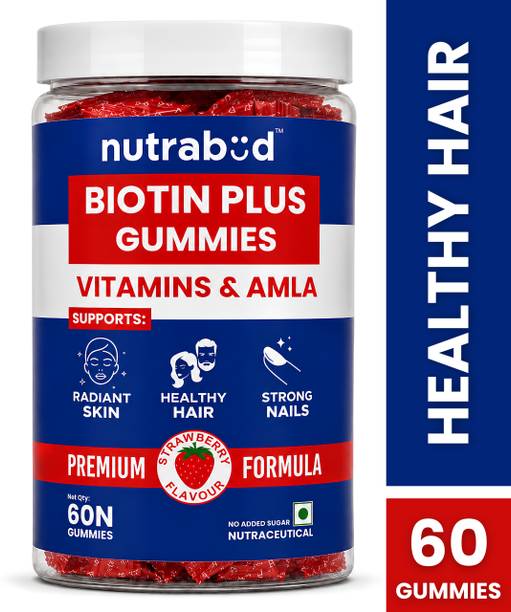 Nutrabud Biotin Hair Gummies for Men & Women - No Added Sugar - Strawberry Flavour