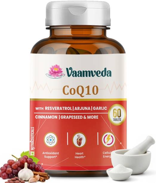 Vaamveda CoQ10 Coenzyme Q10 Capsule Supplement with Arjuna Cinnamon Garlic Resveratrol