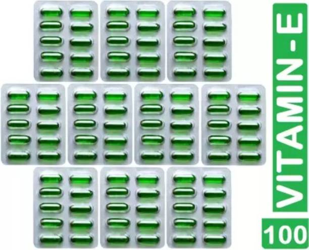 PHARMAZAIN LIFE SCIENCES Vitamin E (Pack of 100 Capsules) Face Hair Pimple Glowing Skin & hair care