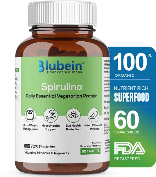 Blubein Spirulina Tablets for Men & Women | Super Greens Packed with 60-70% Protein