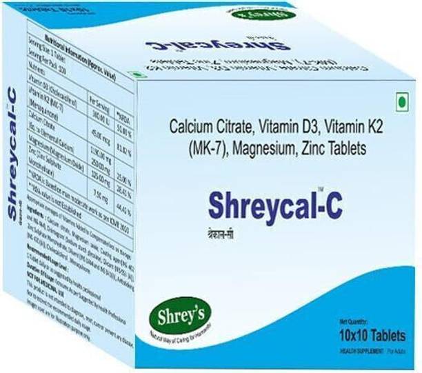 Shrey's Shreycal-C Calcium Citrate, Zinc, Vitamin D3, Vitamin K2 (MK-7)Help Bone & joint