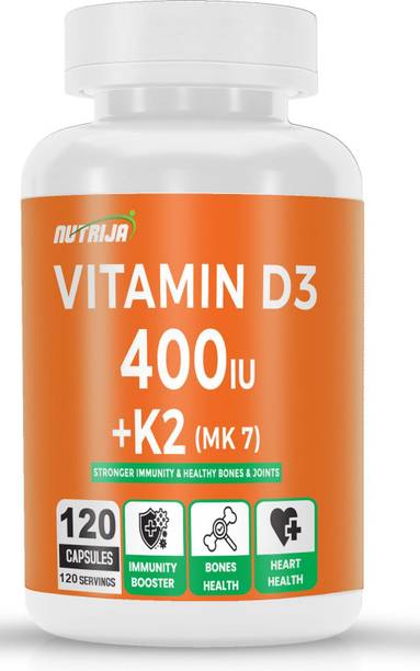 NutriJa Vitamin D3 400IU + K2 55Mcg as MK7 Supplement Sourced from Lichen