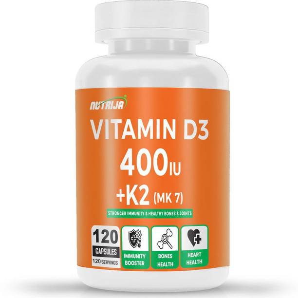 NutriJa Vitamin D3 400IU + K2 55Mcg as MK7 Supplement Sourced from Lichen