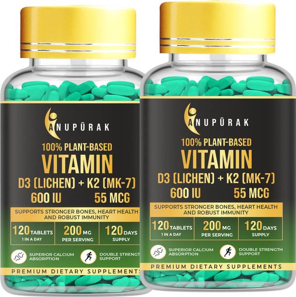 Anupurak Vitamin D3 K2 MK-7 Supplement | 100% RDA | Bone, Heart, Immune & Calcium Support