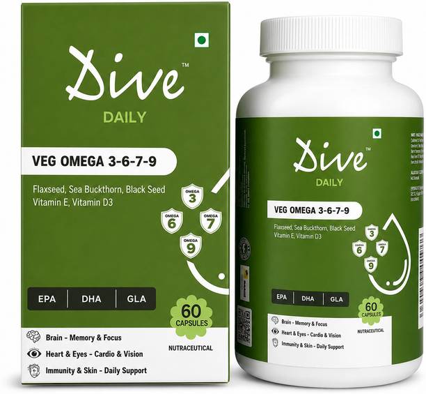 DIVE Daily Veg Omega 3-6-7-9 Plant-Based with DHA | Heart, Brain, Skin & Eye Support