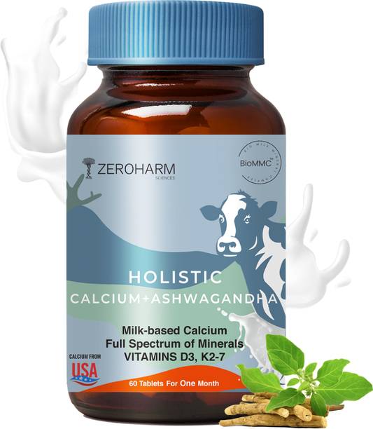 ZEROHARM Holistic Calcium and Ashwagandha Tablets - For Muscles, Bone and Joint Health