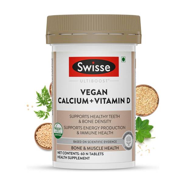 Swisse Ultiboost Vegan Calcium+VitaminD3 Supplements for Immunity, Stronger Bones&Muscles