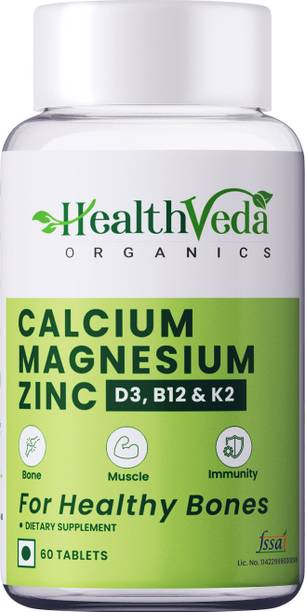 Health Veda Organics Calcium Magnesium Zinc for healthy and strong bones with Vitamin D3, Vitamin B12