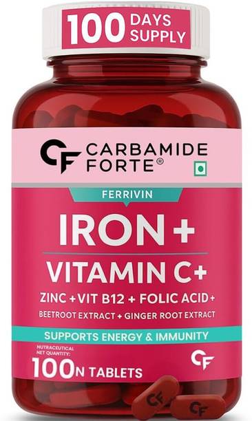 CARBAMIDE FORTE Chelated Iron Supplement with Vitamin C, Folic Acid Iron Tablets for Women & Men