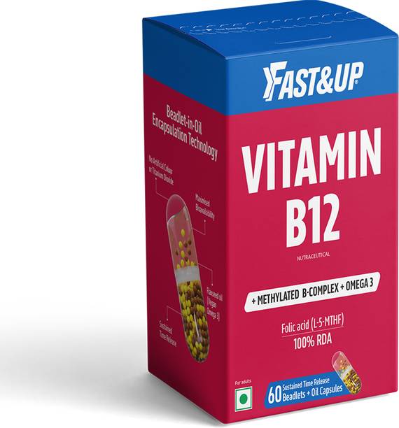 FAST&UP Methylated Vitamin B12+B-Complex 100% RDA with Folic Acid Omega-3 from Flaxseed