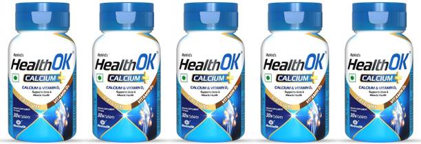Health Ok OK Calcium Tablets with Vitamin D3 Bone Density Support, 15 Tablets x 5