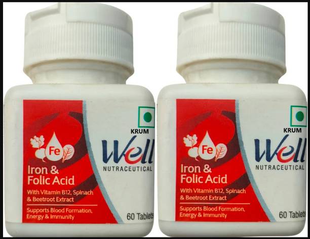 KRUM Well Iron & Folic Acid -supports blood formation | pack of 2 || (2 x 30 )
