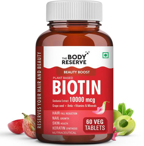 THE BODY RESERVE Plant-Based Biotin 10000 mcg Tablets,For Strong Hair Growth, Glowing Skin&Nails