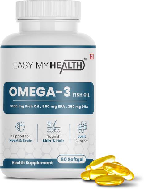 EASY MY HEALTH Omega-3 with 1000mg Fish oil, 550mg EPA & 350mg DHA for Brain,Heart,Skin & Hair