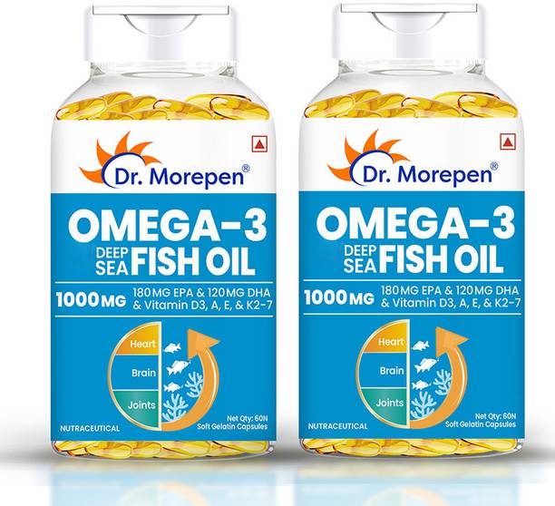 Dr. Morepen Omega-3 Fish Oil | 1000mg Capsules with Vitamin A,E & D3| No Fishy Burps