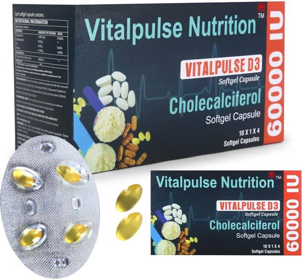 Vitalpulse Nutrition Vitamin D3 Cholecalciferol 60000 IU Softgel Capsules with Calcium Supplement