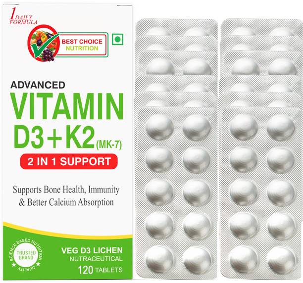 1DAILYFORMULA Best Choice Nutrition Vitamin D3 + K2 MK-7 Tablets Bone Health & Calcium Support