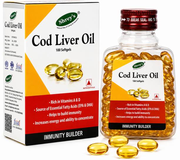 Shrey's Cod Liver Oil, Vitamins A & D - 100 Capsules (Immunity Booster)