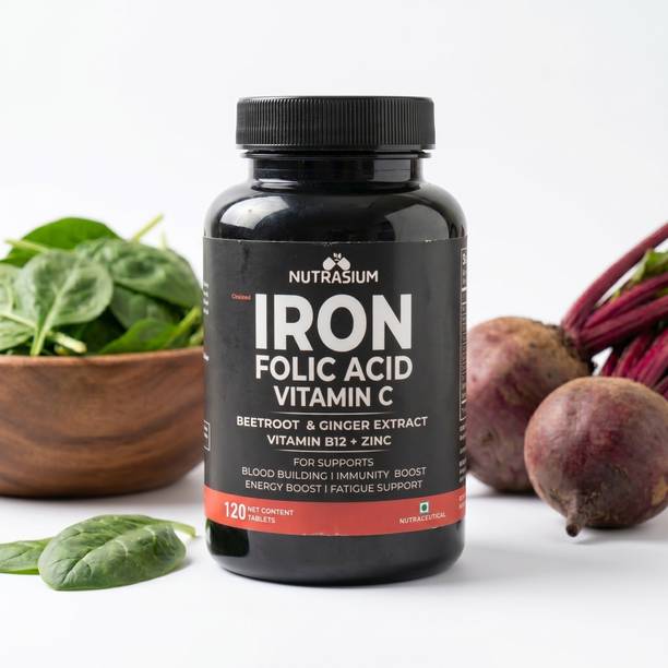 NUTRASIUM Chelated Iron Tablets with Folic Acid, Zinc & Vitamin-C | Iron Tablets