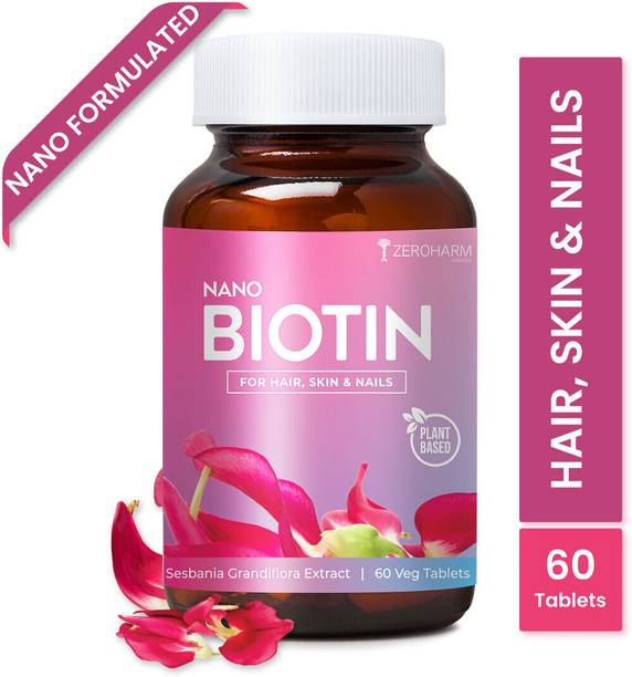 ZEROHARM Biotin 30 mcg - Vitamin B7 Nano Formulated for Strong Hair Growth, Skin & Nails