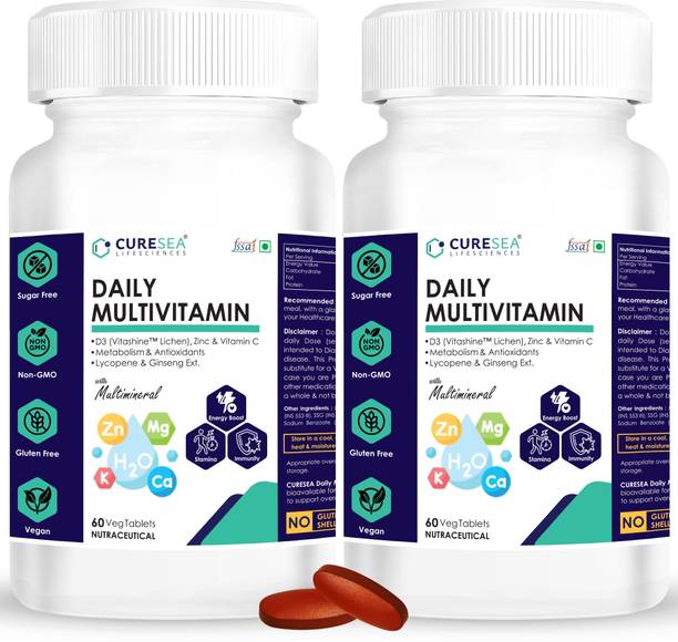 CURESEA LIFESCIENCES Vegan Daily Multivitamin with All essential Vitamins, Minerals and Ginseng