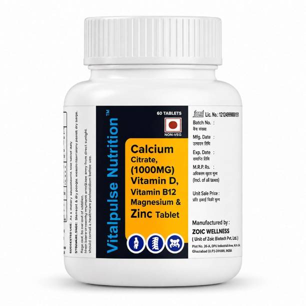 Vitalpulse Nutrition Calcium Citrate 1000mg Tablets with Vitamin D, B12, Magnesium & Zinc
