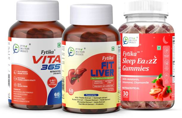 FYTIKA Vita 365 + Fit Liver + Sleep Eazzz, Sleep Gummies - Combo (Pack of 3)