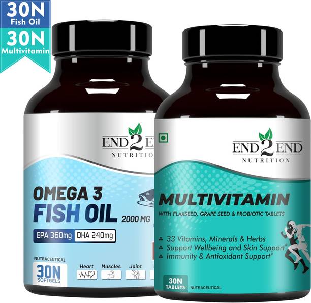 End2End Nutrition Omega 3 Fish oil capsules + Multivitamin with probiotics for men and women