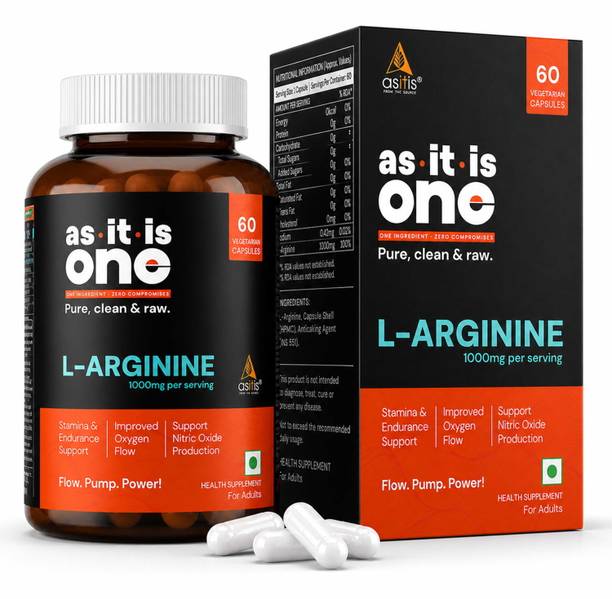AS-IT-IS Nutrition L-Arginine 1000mg per serving, 30 servings |60 Capsules| Zero Fillers| LabTested