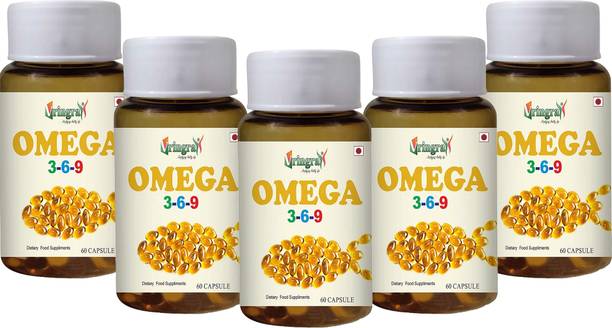 Vringra Pure Omega 3-6-9 Capsules - Heart, Eyes & Brain Health Supplement (Pack of 5)
