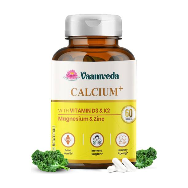 Vaamveda Calcium Tablets 1000mg Vitamin D3 K2 Magnesium Zinc Supplement for Women Men
