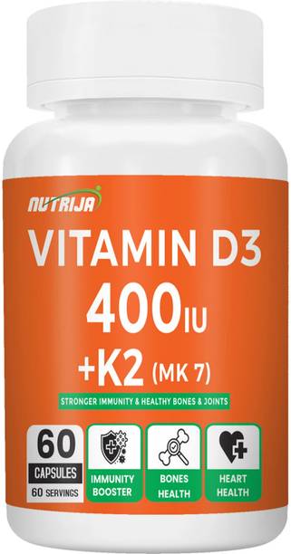 NutriJa Vitamin D3 400IU + K2 55Mcg as MK7 Supplement Sourced from Lichen
