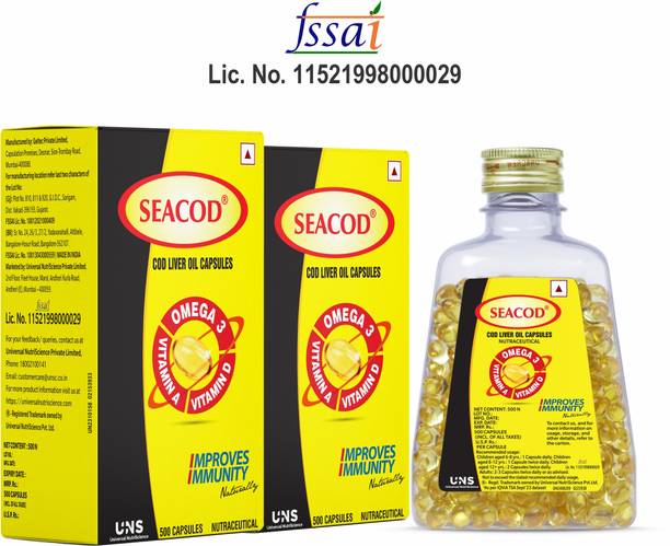seacod Cod Liver Oil with Omega 3, Vitamin A, Vitamin D, for Kids and Adults Oil