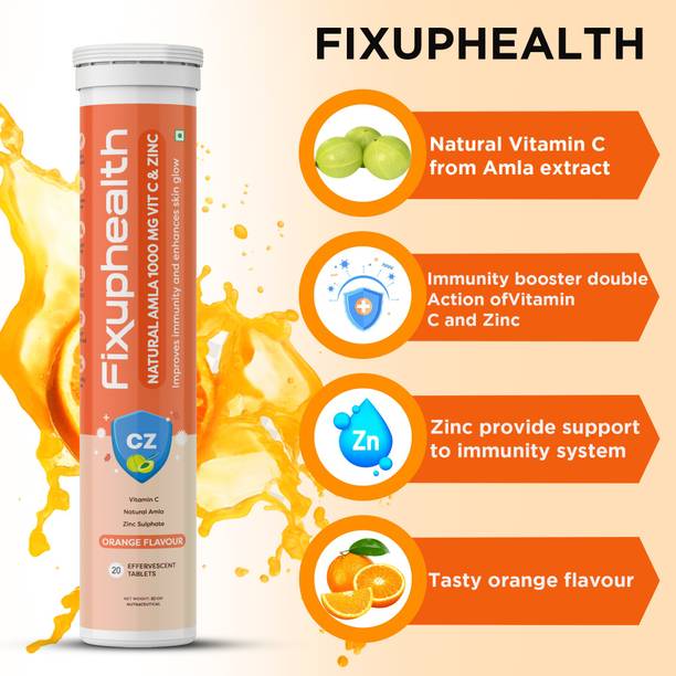 FIXUPHEALTH Natural Amla 1000mg Vitamin C and Zinc & Calcium 500mg and Vitamin D3