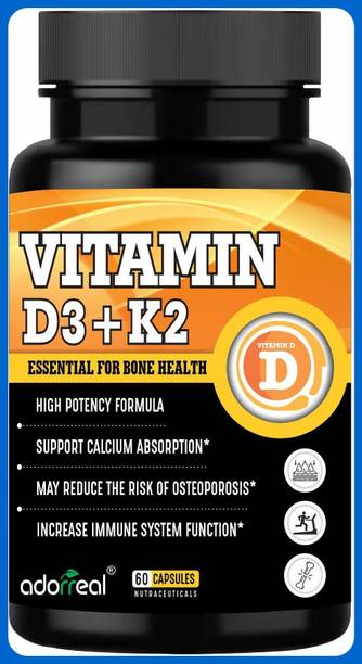 Adorreal Herbal Supplement: Vitamin D3 + K2 MK-7 – Supports Bone, Heart & Immune Health