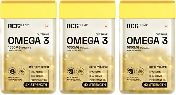 Ace Blend Outshine Omega 3 Fish Oil 4X Strength - 1650mg,743 EPA & 528 DHA For Men & Women