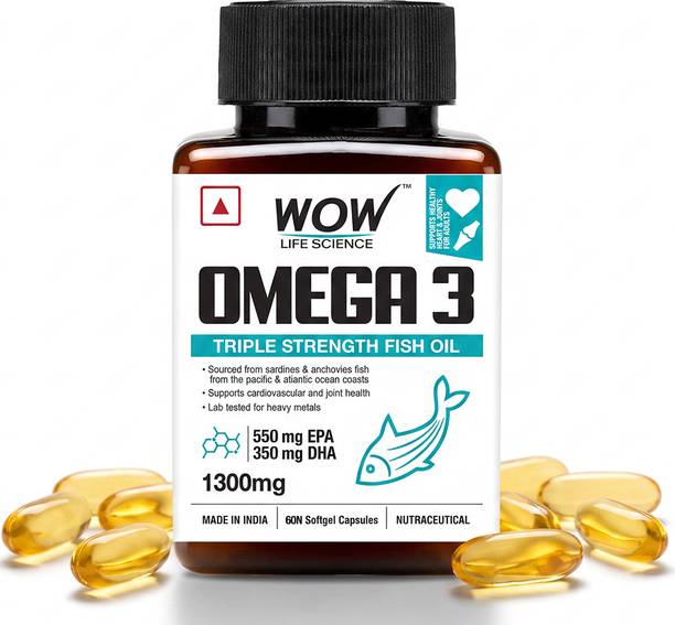 WOW Life Science Omega-3 Fish Oil 1300 mg Triple Strength 550 EPA + 350 DHA Enriched