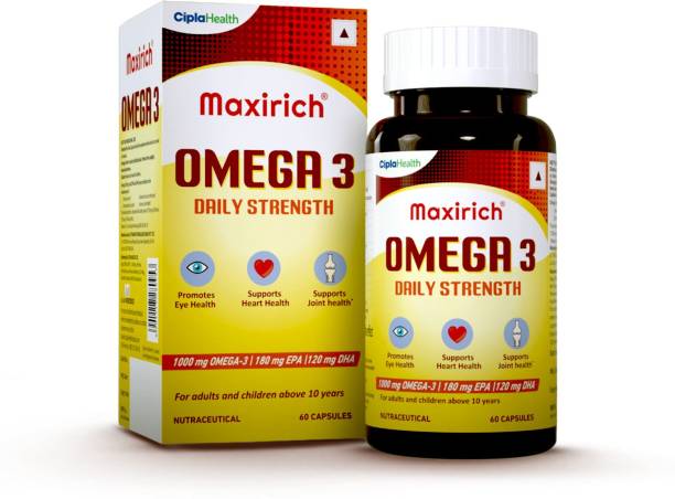 Cipla Maxirich Omega 3 |Daily Strength Capsules |EPA 180mg & DHA 120mg |Multivitamins