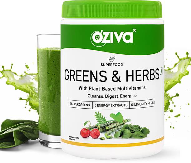 OZiva Superfood Greens & Herbs with Alkalising Greens & Herbs,for Better Digestion,Detox