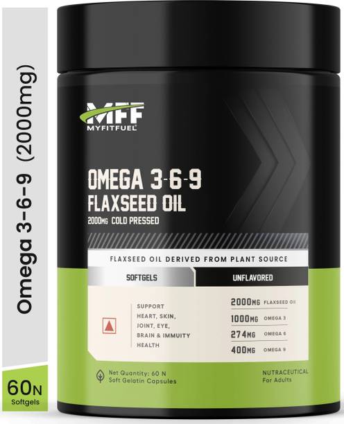 MyFitFuel Omega 3 6 9 (Flax Seed Oil), Cold Pressed, 1000mg, 60 Softgel Capsules