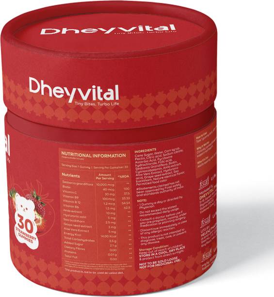 Dheyvital Hair Gummies with Biotin Zinc & Folic Acid, Vitamins A-E, C & D Veg 30 Gummies