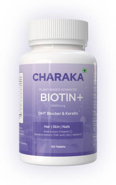 Charaka Biotin 10000 mcg for Hair Growth with DHT Blocker Keratin Zinc VitaminC & E 120