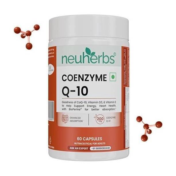Neuherbs Coenzyme Q10 (CoQ10) 200mg | With Vitamin D3 & E to Support Energy, Heart Health