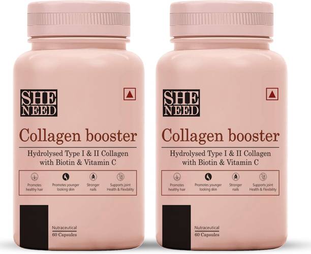 SheNeed Collagen Booster with Hydrolysed Collagen – 60 Capsules (Pack of 2)
