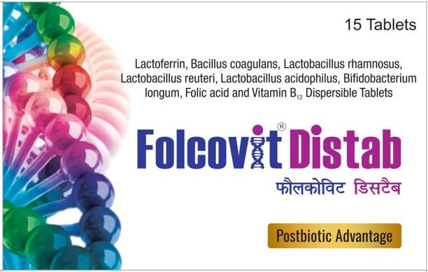 Folcovit Distab Gut Health & Immunity Booster Postbiotic, Lactoferrin, Folic Acid & Vitamin B12