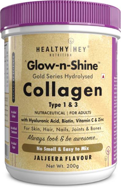 HealthyHey Nutrition Skin Support - Glow-n-Shine|Hydrolysed Collagen Powder for Women & Men -Jaljeera