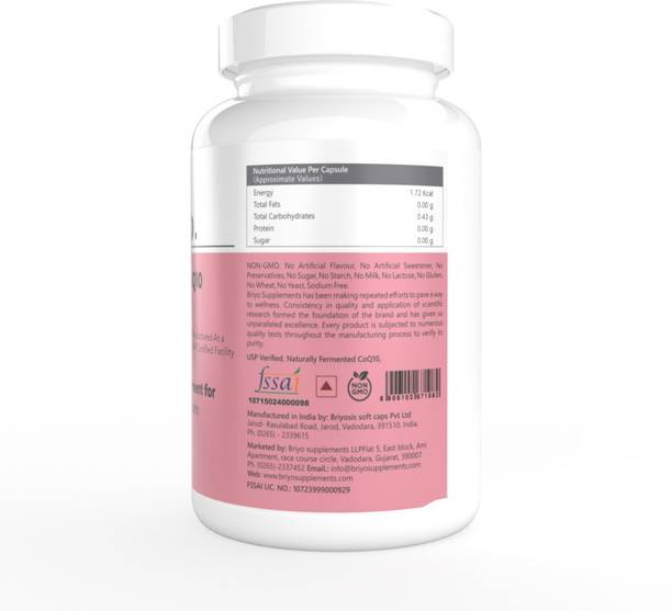 BRIYO coenzyme Q10 Ubiquinone - Naturally Fermented, USP Grade 60 Capsules