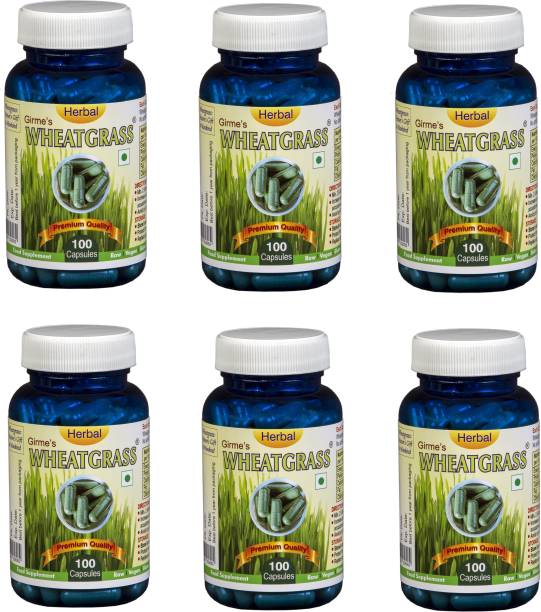 Girme's Wheatgrass 100 Capsules Pack of 6 |Health Supplement |Immunity Boost, Detox |Export Quality
